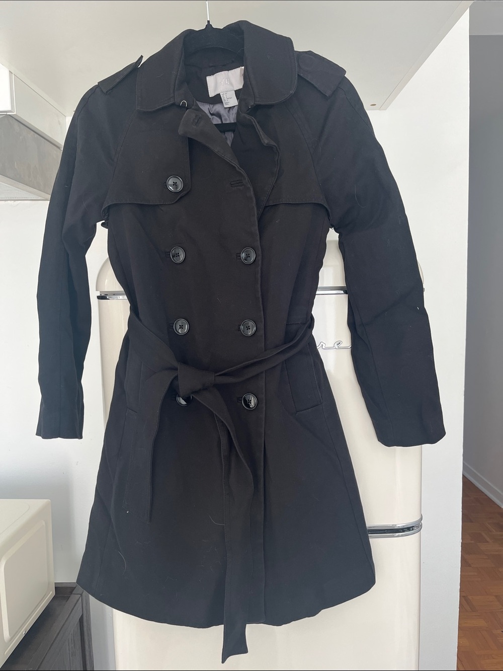 H&M Black Double-Breasted Trench Coat with Belt